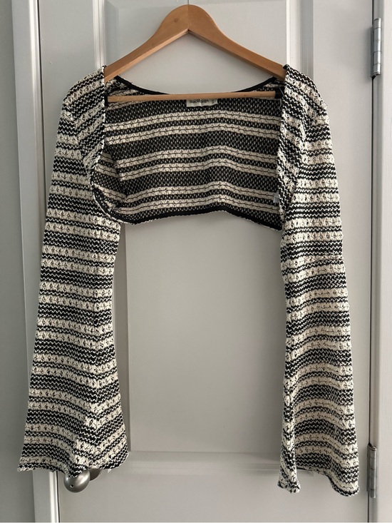 Blackbough Accessories - Blackbough Black & Cream Open-Weave Knit Shrug Beach Vacation Boho Black & Cream
